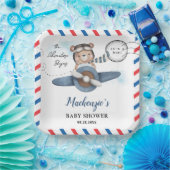 Schattige Beer Plane Adventure Begins Boy Baby sho Papieren Bordje (Feest)