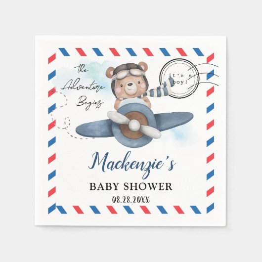 Schattige Beer Plane Adventure Begins Boy Baby sho Servet (Voorkant)