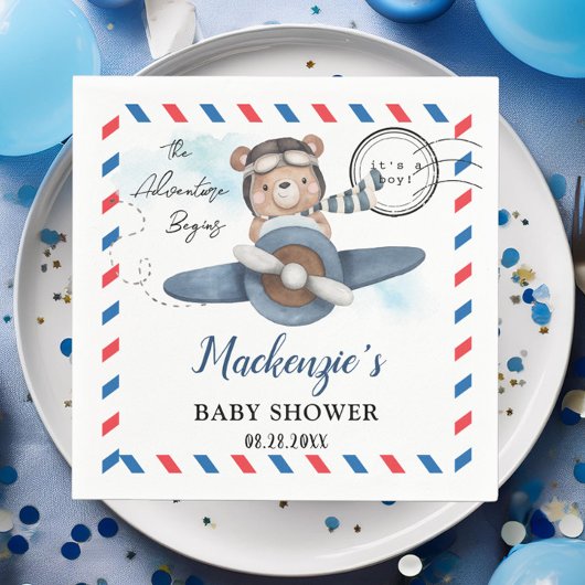 Schattige Beer Plane Adventure Begins Boy Baby sho Servet