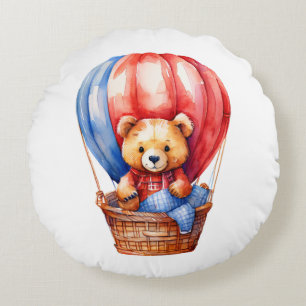 Schattige Beer rijden in een luchtballonkussen Rond Kussen