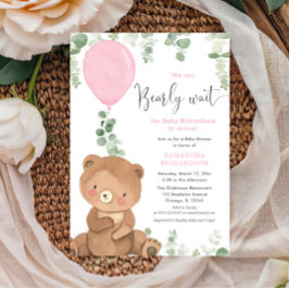 Schattige beer roze ballon groen meisje baby showe kaart