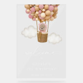 Schattige Beer, roze ballonnen, eerste verjaardag  Acryl Bord (Voorkant)