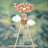 Schattige Beer, roze ballonnen, eerste verjaardag  Acryl Bord (Neutraal)