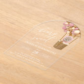 Schattige Beer, roze ballonnen, eerste verjaardag Acryl Uitnodigingen (Laagn)