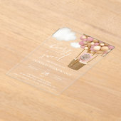 Schattige Beer, roze ballonnen, eerste verjaardag Acryl Uitnodigingen (Laagn)