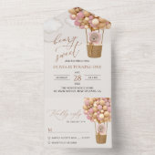 Schattige Beer, roze ballonnen, eerste verjaardag All In One Uitnodiging (Binnen)