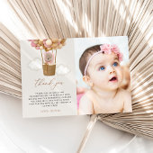 Schattige Beer, roze ballonnen, eerste verjaardag Bedankkaart