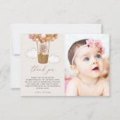 Schattige Beer, roze ballonnen, eerste verjaardag Bedankkaart (Voorkant)