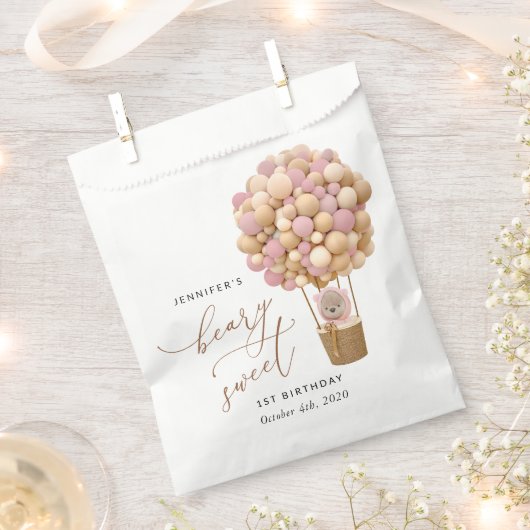 Schattige Beer, roze ballonnen, eerste verjaardag Bedankzakje (Geknipt)