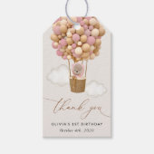 Schattige Beer, roze ballonnen, eerste verjaardag Cadeaulabel (Voorkant)