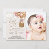 Schattige Beer, roze ballonnen, eerste verjaardag Kaart (Voorkant)