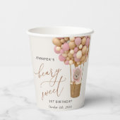 Schattige Beer, roze ballonnen, eerste verjaardag Papieren Bekers (Achterkant)