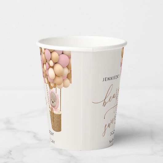 Schattige Beer, roze ballonnen, eerste verjaardag Papieren Bekers (Rechts)