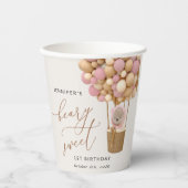 Schattige Beer, roze ballonnen, eerste verjaardag Papieren Bekers (Voorkant)