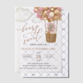 Schattige Beer, roze ballonnen, eerste verjaardag Vellum Uitnodigingen (Offset (Uitnodiging))