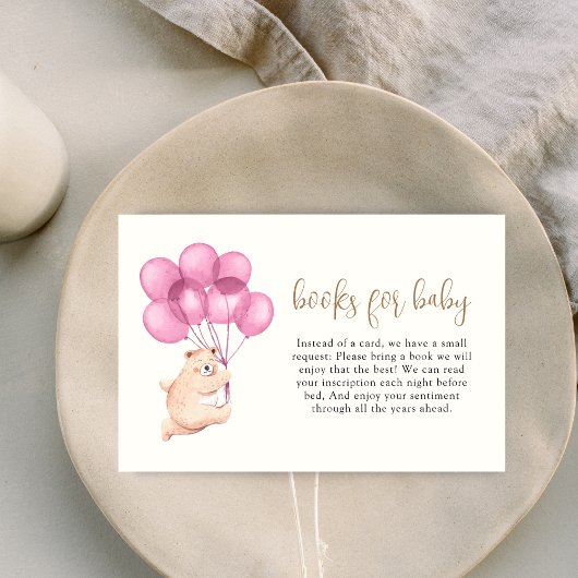 Schattige Beer Roze Balloon Baby shower Boeken voo Informatiekaartje