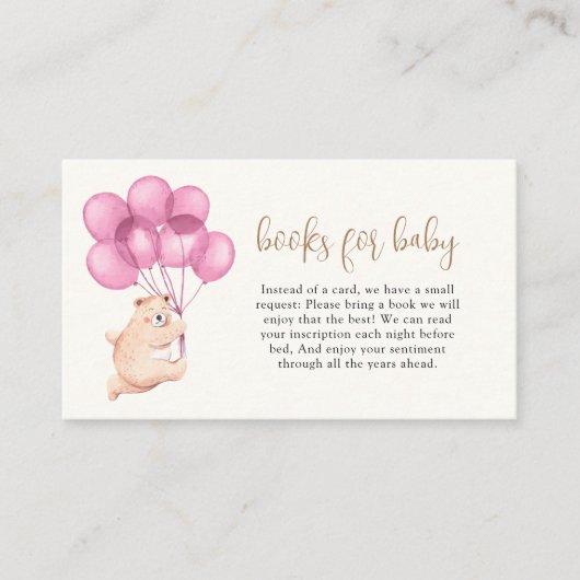 Schattige Beer Roze Balloon Baby shower Boeken voo Informatiekaartje (Voorkant)