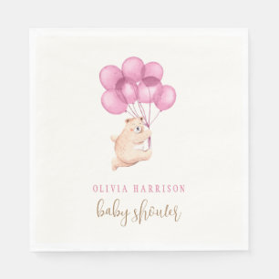 Schattige Beer Roze Balloon Baby shower Servet