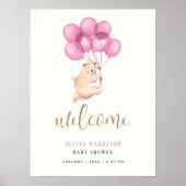 Schattige Beer Roze Balloon Baby shower Welkomstbo Poster (Voorkant)