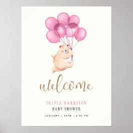 Schattige Beer Roze Balloon Baby shower Welkomstbo Poster