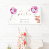 Schattige Beer Roze Balloon Baby shower Welkomstbo Spandoek (Insitu)