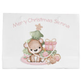 Schattige Beer Roze Meisje Aangepaste Naam Kerstmi Groot Cadeauzakje (Achterkant)