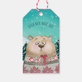 Schattige Beer sneeuwscène gegeven met liefde kers Cadeaulabel (Voorkant)