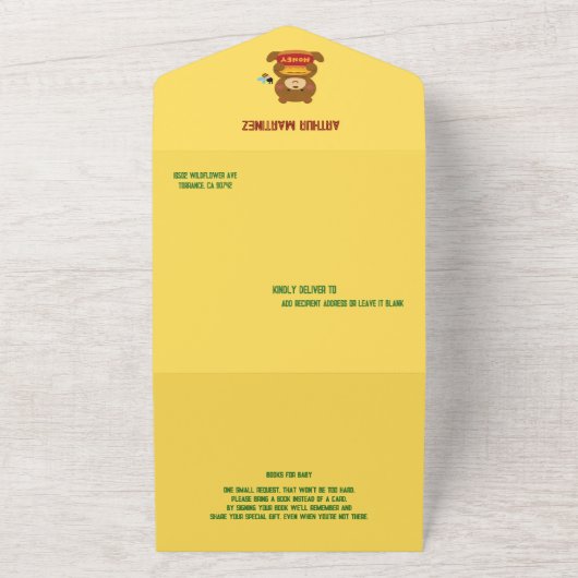 Schattige Beer Theme Boy Baby shower All In One Uitnodiging (Buitenkant)