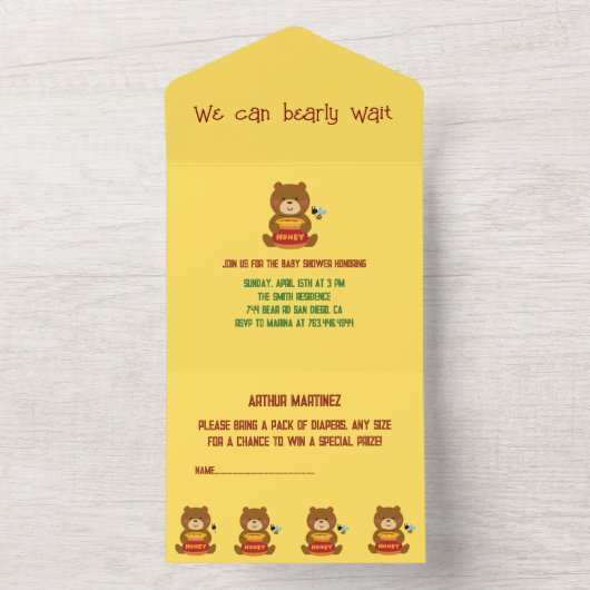Schattige Beer Theme Boy Baby shower All In One Uitnodiging (Binnen)