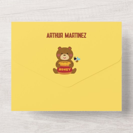 Schattige Beer Theme Boy Baby shower All In One Uitnodiging (Achterkant)