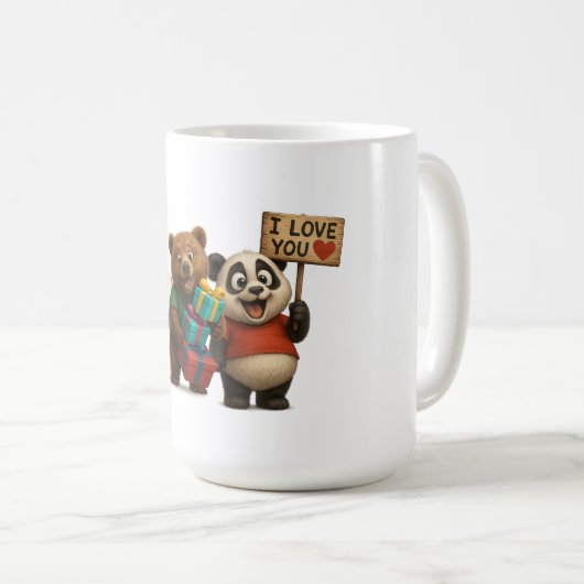 Schattige Beer Trio Mok – Panda met "Ik hou van je (Voorkant rechts)