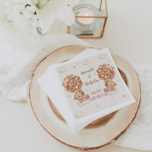 Schattige Beer Tweeling Meisjes Baby Shower Roze Servet