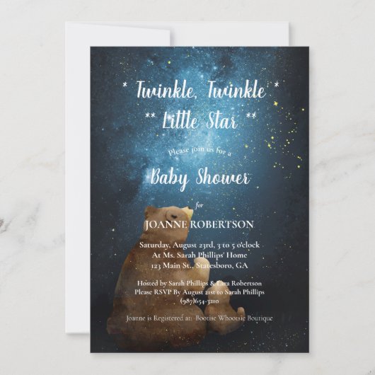 Schattige Beer Twinkle Twinkle Little Star Baby sh Kaart (Voorkant)
