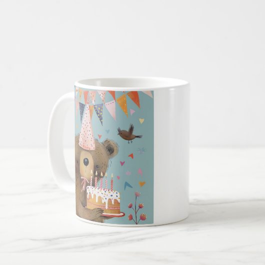 Schattige Beer Verjaardag Mok, Verjaardagscadeau v Koffiemok (Voorkant links)