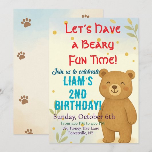 Schattige Beer verjaardagsfeestje voor kinderen Kaart (Voorkant / Achterkant)