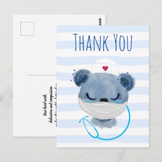 Schattige Beer Verpleegkundige met een Masker Dank Briefkaart (Voorkant / Achterkant)