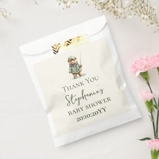 Schattige Beer visser is op weg naar Baby shower Bedankzakje (Gezegeld)