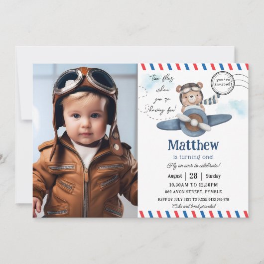 Schattige Beer vliegtijd vliegt één 1e verjaardag  Kaart (Voorkant)