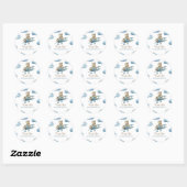 Schattige Beer Vliegtuig Blue Boy Baby shower Dank Ronde Sticker (Vel)