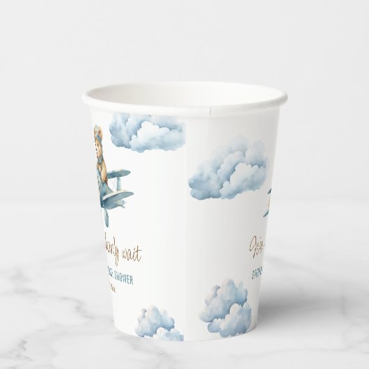 Schattige Beer Vliegtuig Blue Boy Baby shower Papieren Bekers (Rechts)