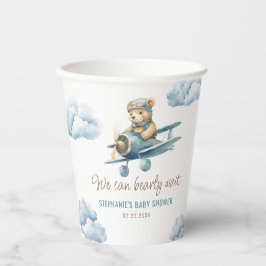 Schattige Beer Vliegtuig Blue Boy Baby shower Papieren Bekers
