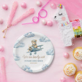 Schattige Beer Vliegtuig Blue Boy Baby shower Papieren Bordje (Feest)