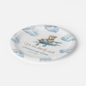 Schattige Beer Vliegtuig Blue Boy Baby shower Papieren Bordje (Gekanteld)