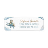Schattige Beer vliegtuig Blue Boy Retouradres Etiket (Voorkant)