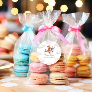 Schattige Beer Vliegtuig Roze Meisje Baby shower B Ronde Sticker