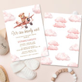Schattige Beer Vliegtuig Roze Meisje Baby shower Kaart