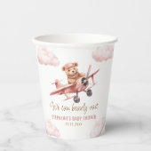 Schattige Beer Vliegtuig Roze Meisje Baby shower Papieren Bekers (Voorkant)