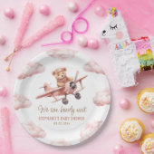 Schattige Beer Vliegtuig Roze Meisje Baby shower Papieren Bordje (Feest)