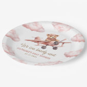 Schattige Beer Vliegtuig Roze Meisje Baby shower Papieren Bordje (Gekanteld)