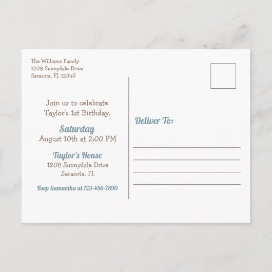 Schattige Beer Vliegtuig Vliegtuig Baby's 1e Verja Uitnodiging Briefkaart (Achterkant)